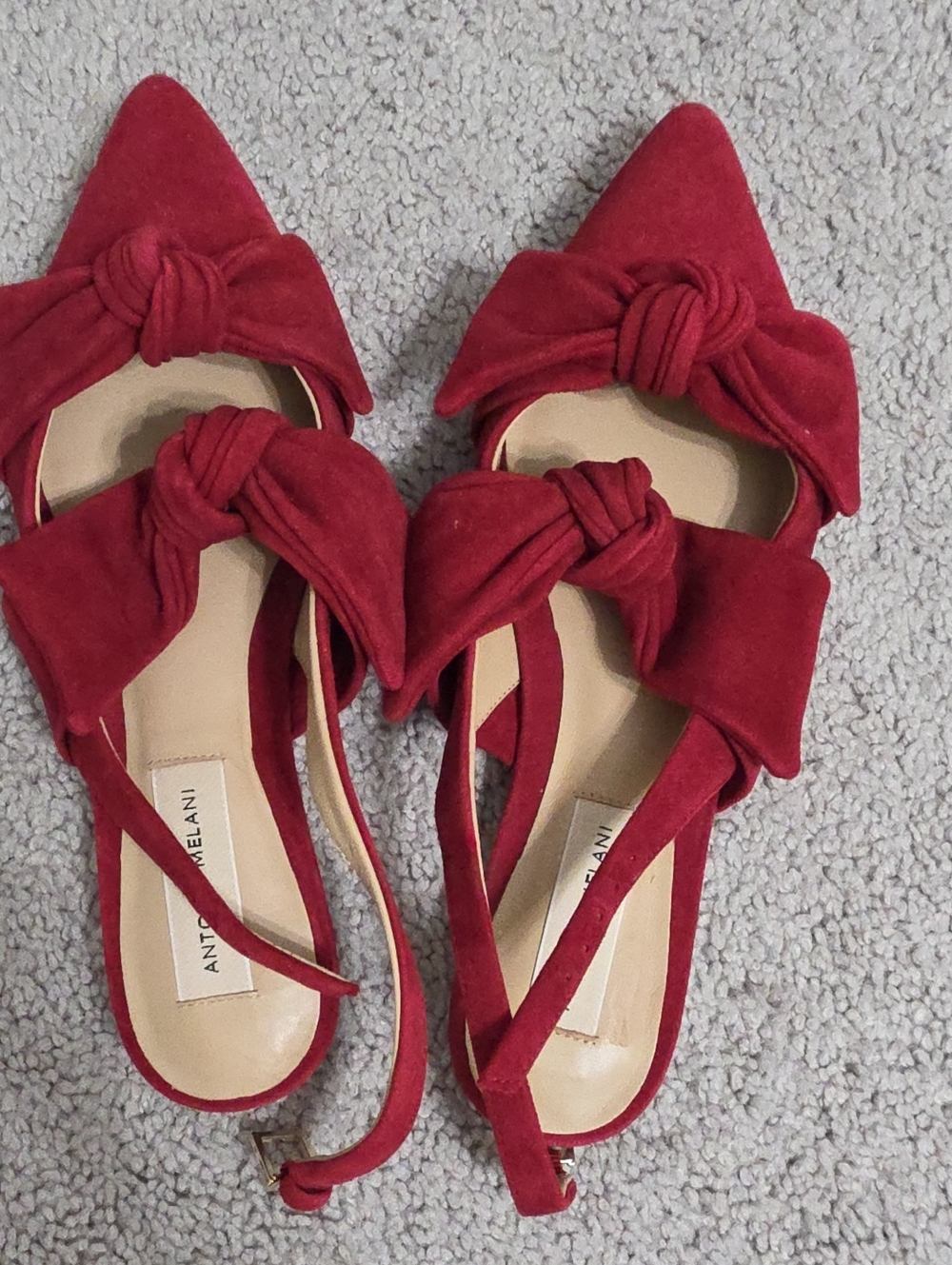 ANTONIO MELANI Red Suede Knot-Front Pointed Slingback Flats